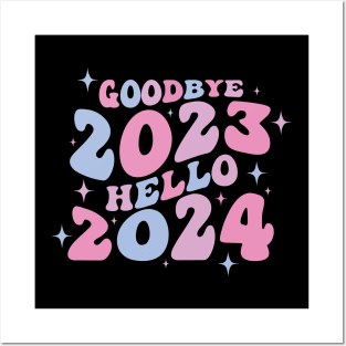 Goodbye 2023 hello 2024 wavy pastel Posters and Art